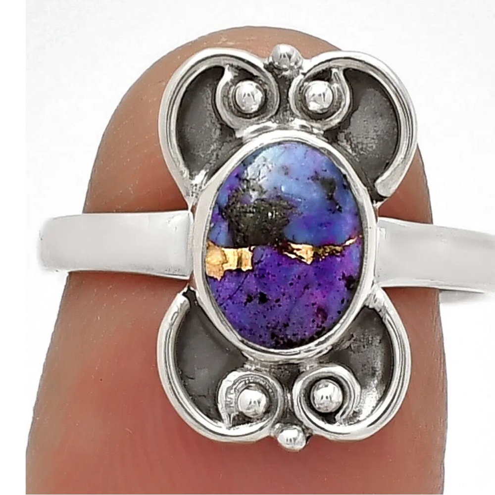 Gorgeous copper purple turquoise sterling silver rings size 7